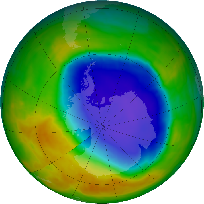 Antarctic ozone map for 29 October 2014